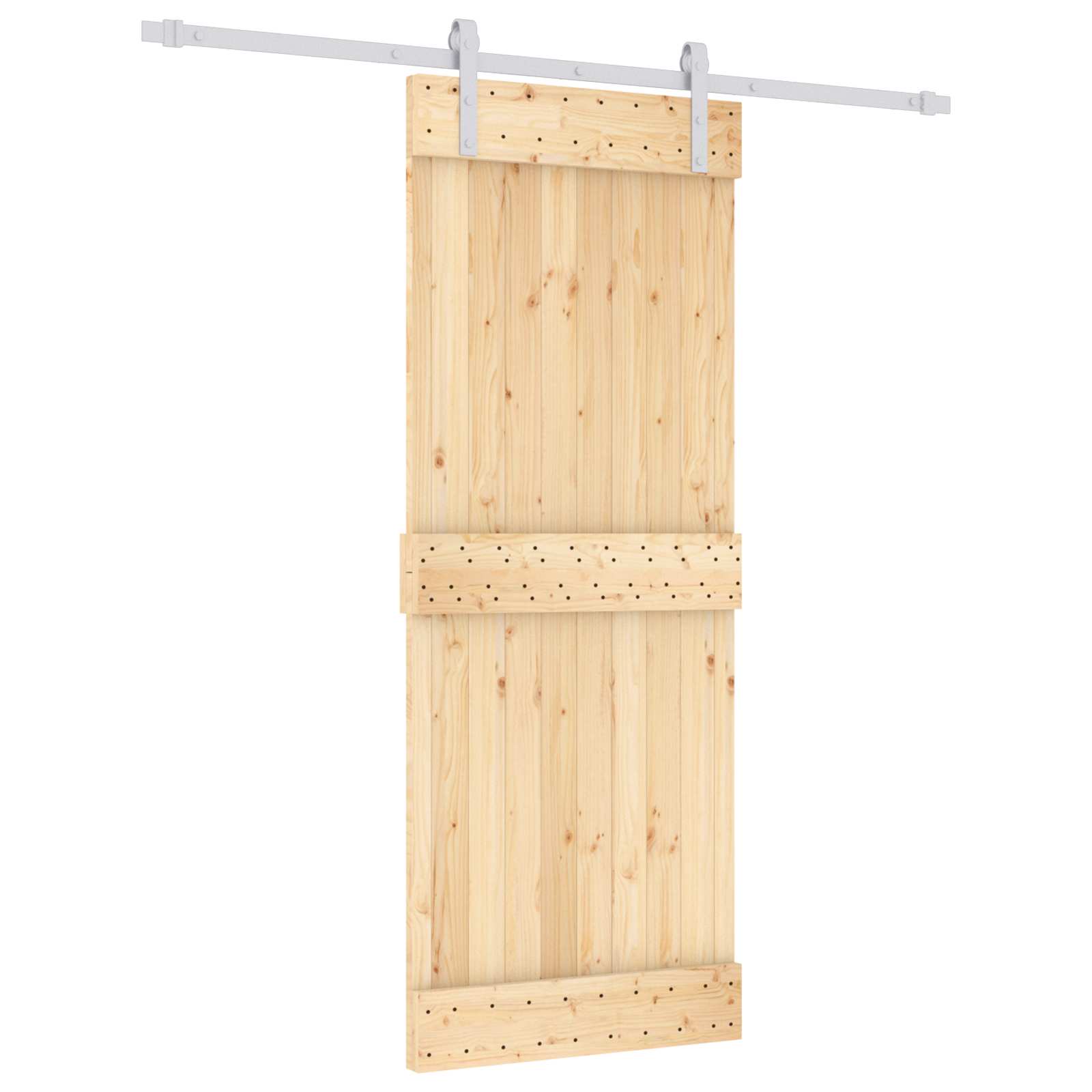 Sliding Door Natural and White 80 x 210 cm Solid Pine Wood