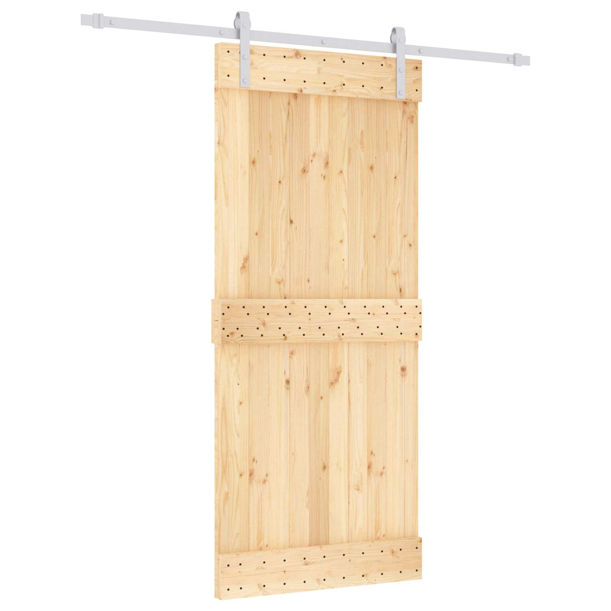 Sliding Door Natural and White 90 x 210 cm Solid Pine Wood
