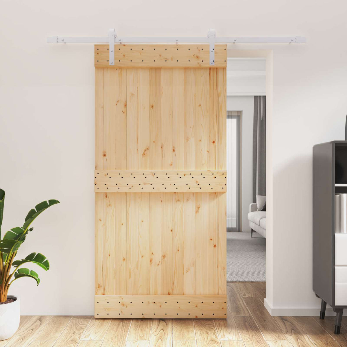 Sliding Door Natural and White 100 x 210 cm Solid Pine Wood
