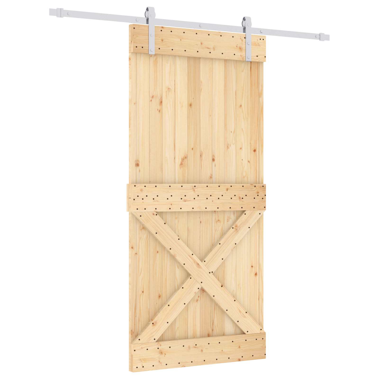 Sliding Door Natural and White 95 x 210 cm Solid Pine Wood