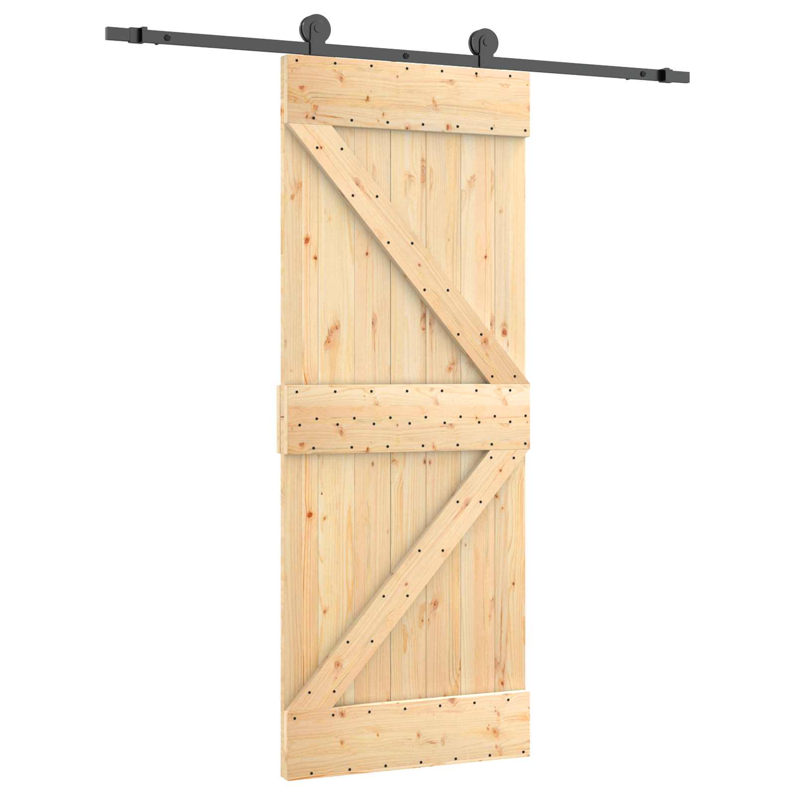 Sliding Door Natural and Black 85 x 210 cm Solid Pine Wood