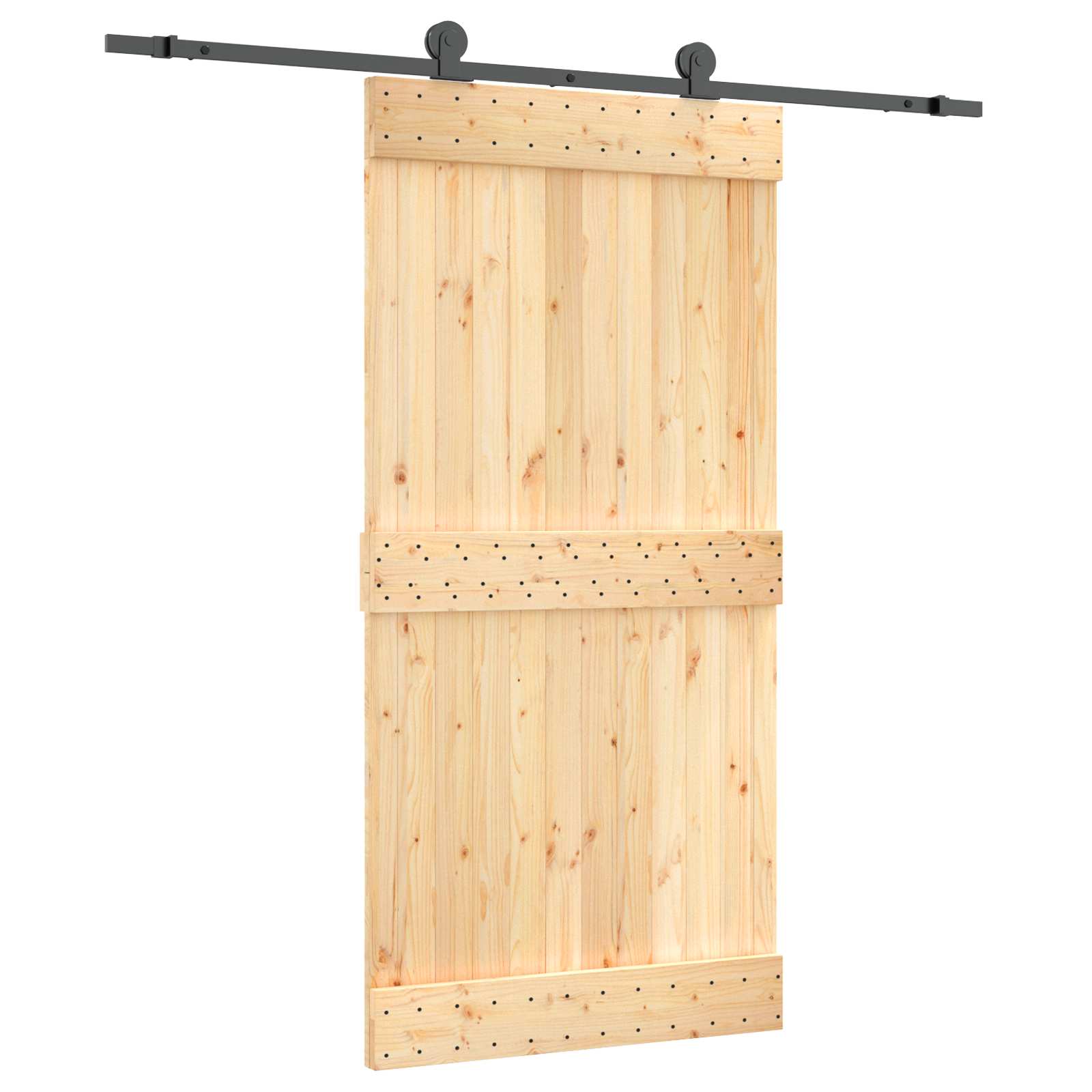 Sliding Door Natural and Black 100 x 210 cm Solid Pine Wood