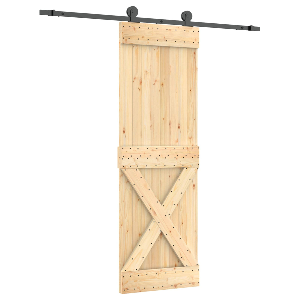 Sliding Door Natural and Black 70 x 210 cm Solid Pine Wood