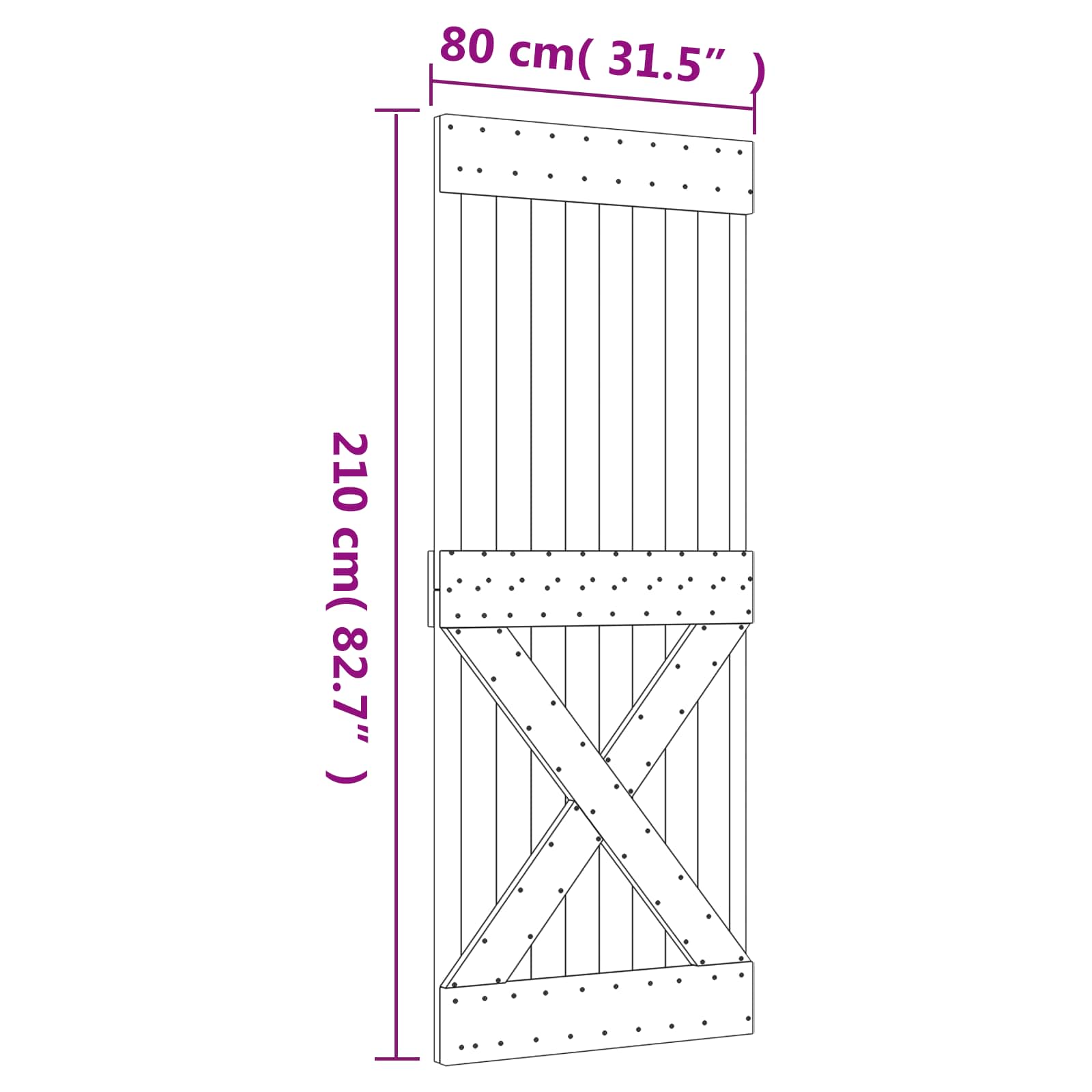 Sliding Door Natural and Black 80 x 210 cm Solid Pine Wood