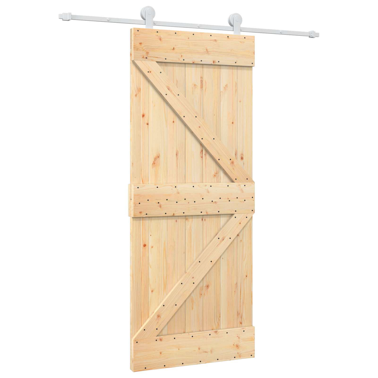 Sliding Door Natural and White 85 x 210 cm Solid Pine Wood