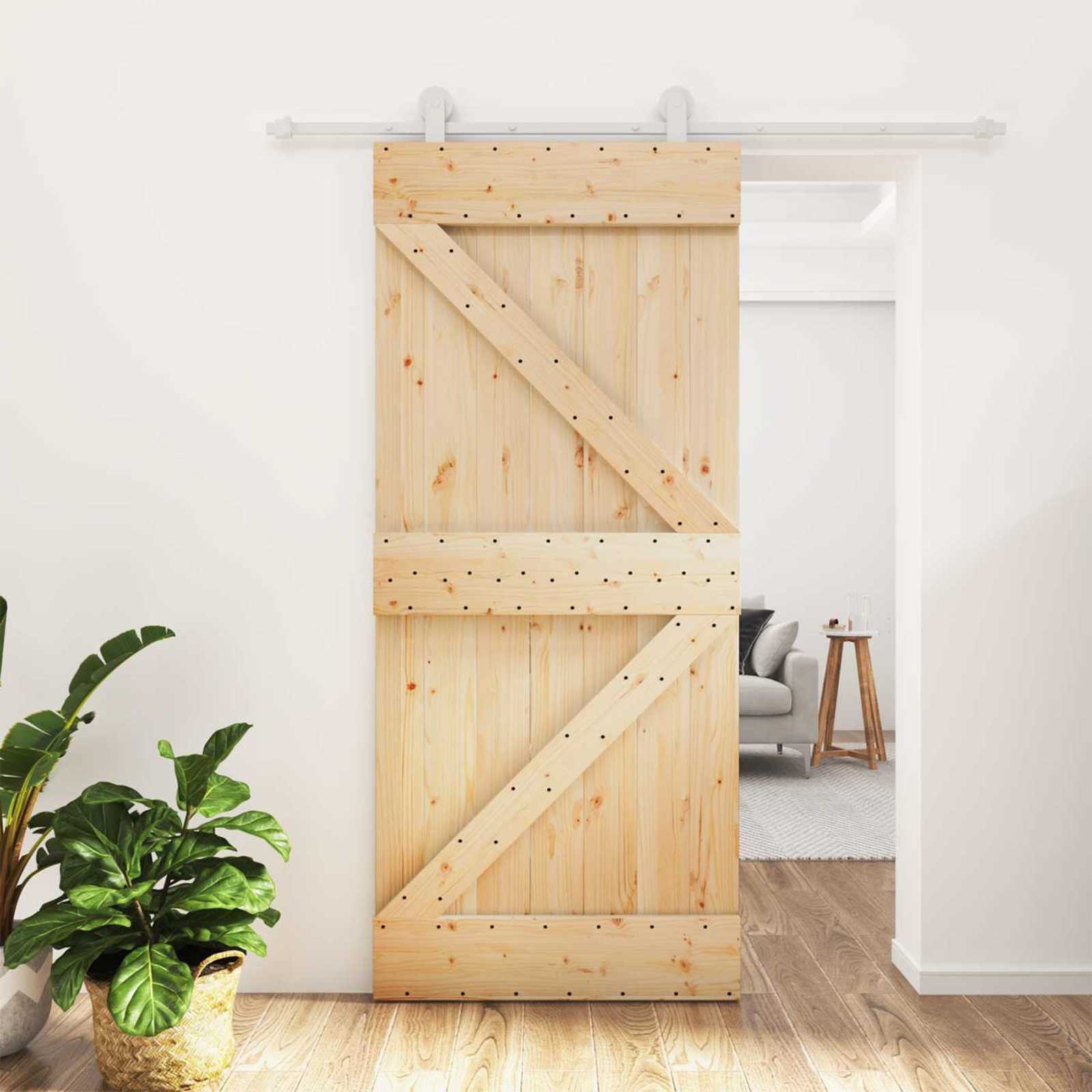 Sliding Door Natural and White 90 x 210 cm Solid Pine Wood