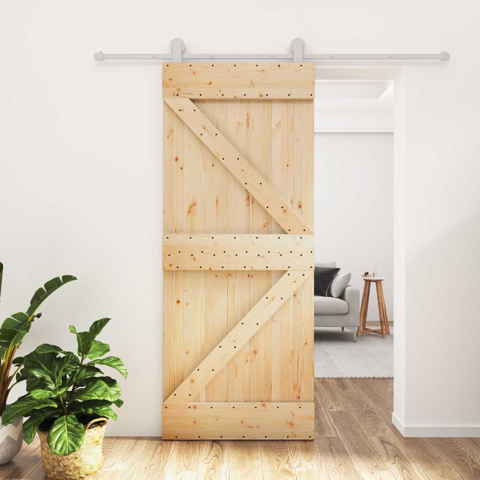 Sliding Door Natural and White 80 x 210 cm Solid Pine Wood