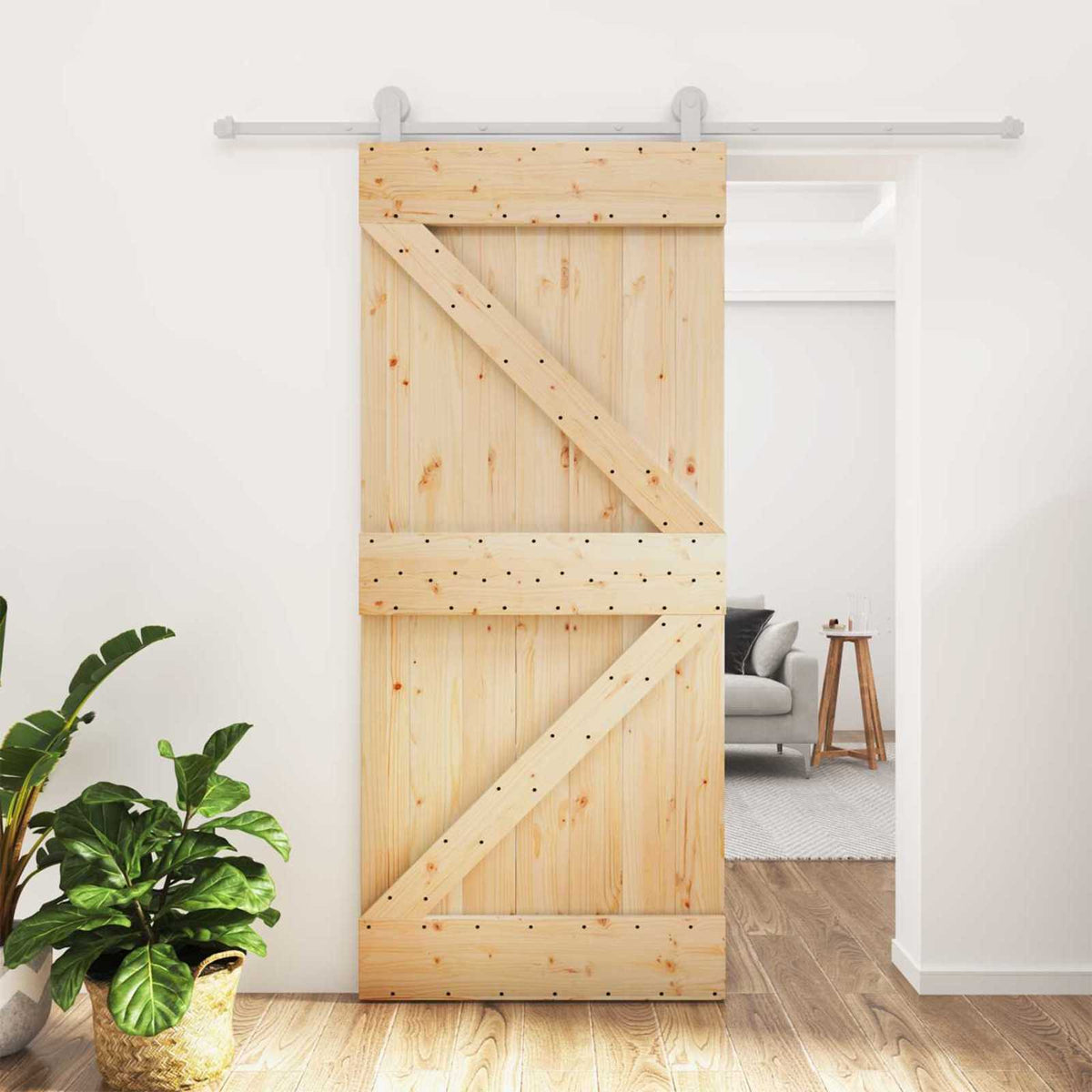 Sliding Door Natural and White 90 x 210 cm Solid Pine Wood