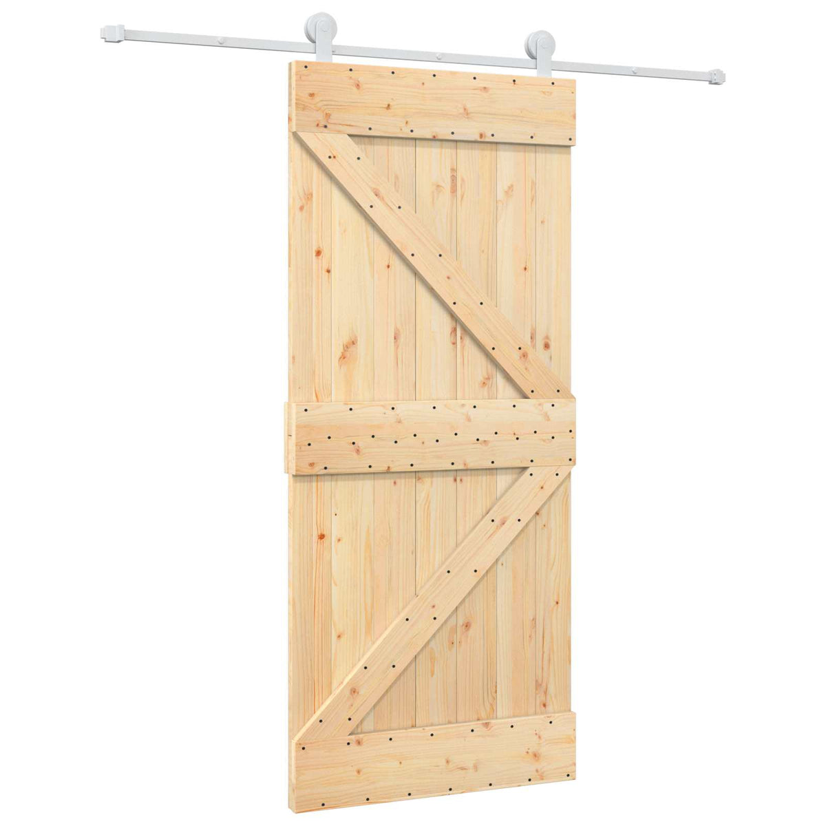 Sliding Door Natural and White 90 x 210 cm Solid Pine Wood
