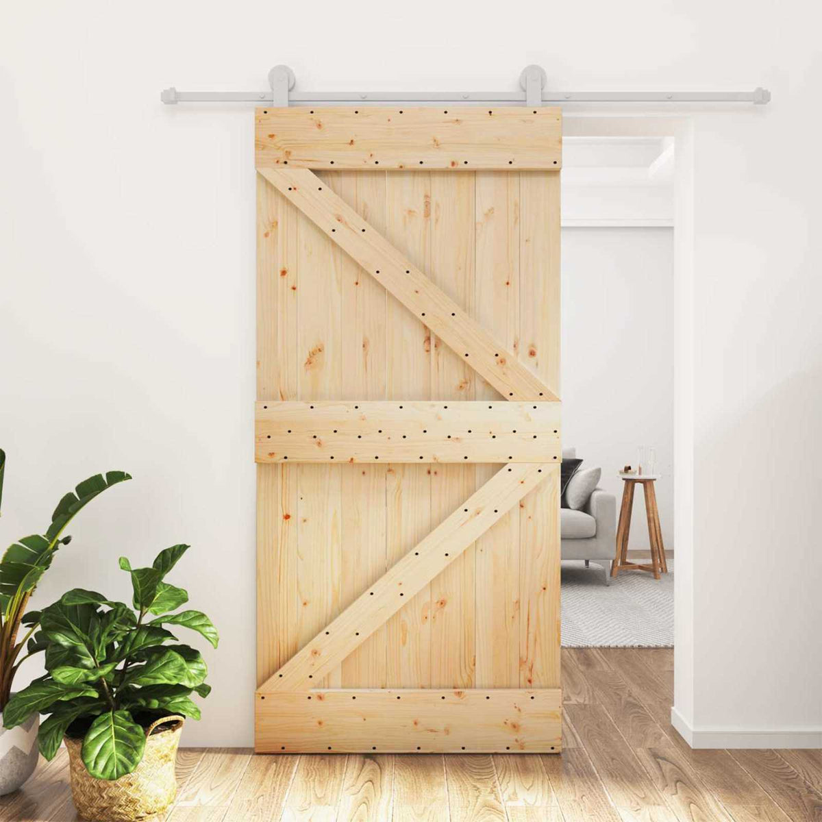 Sliding Door Natural and White 100 x 210 cm Solid Pine Wood