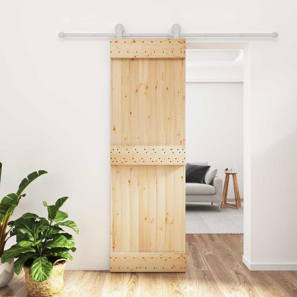 Sliding Door Natural and White 70 x 210 cm Solid Pine Wood