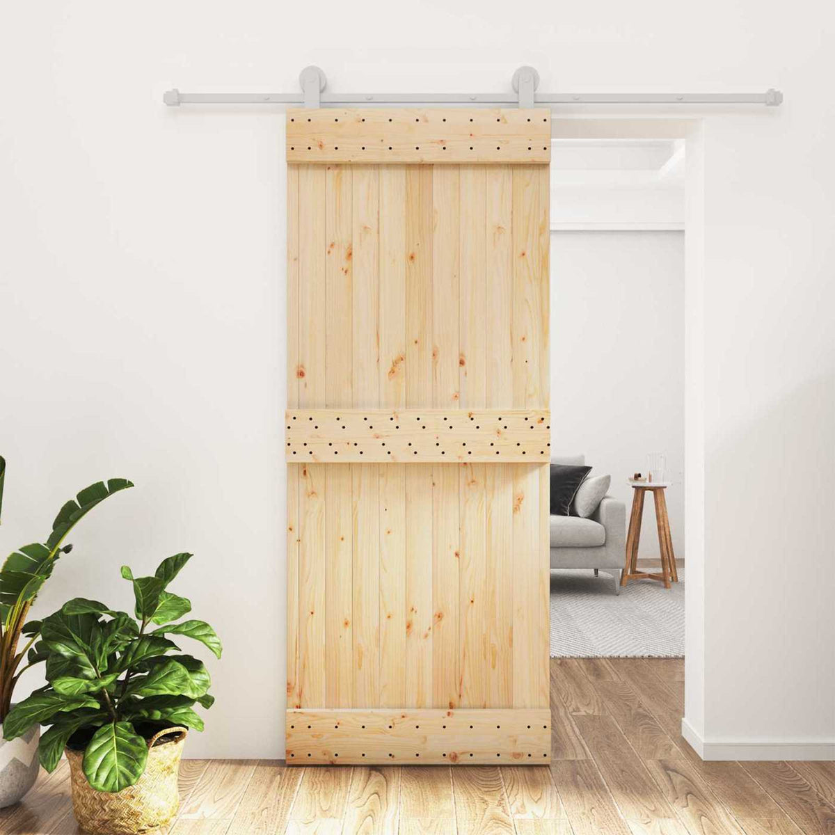Sliding Door Natural and White 85 x 210 cm Solid Pine Wood
