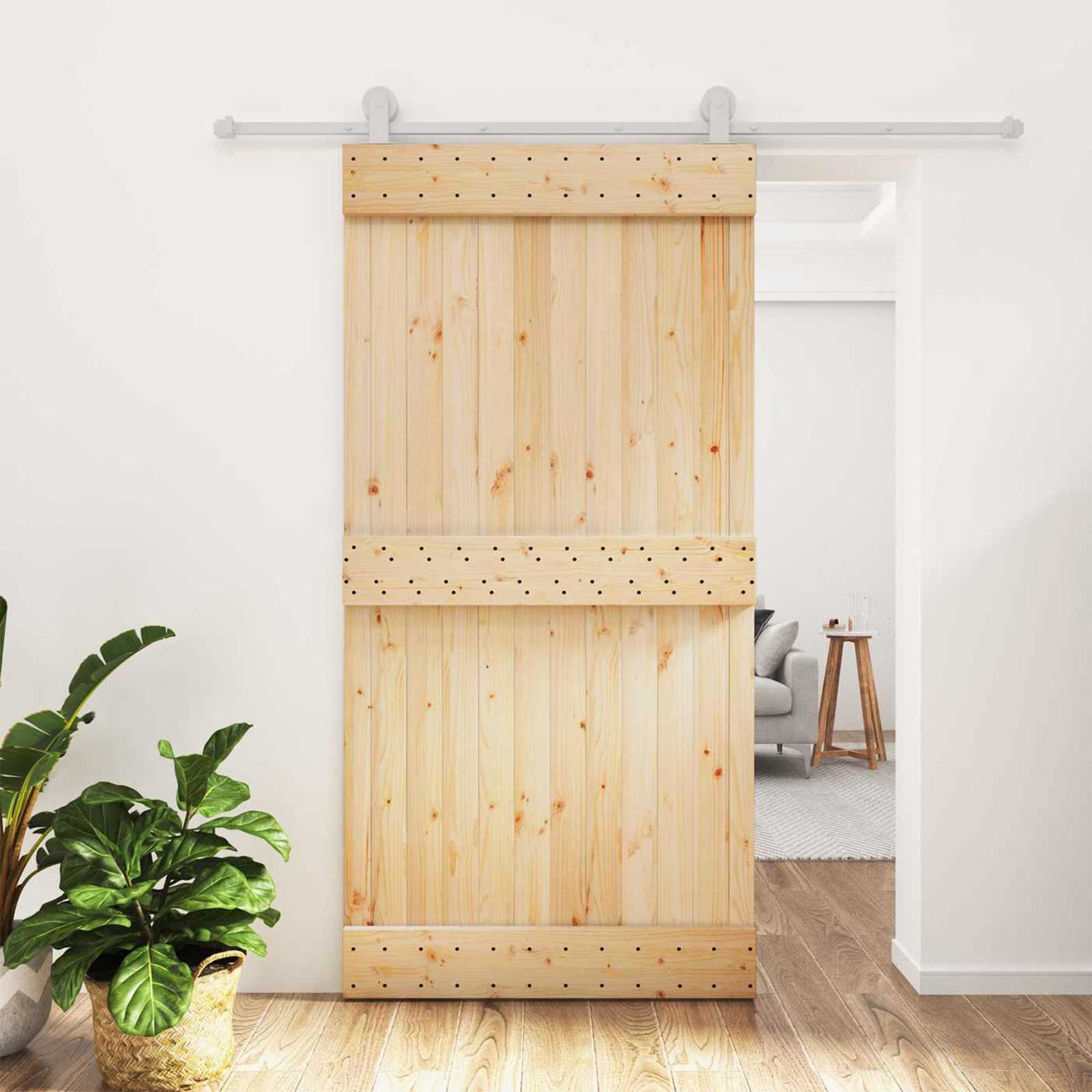 Sliding Door Natural and White 100 x 210 cm Solid Pine Wood