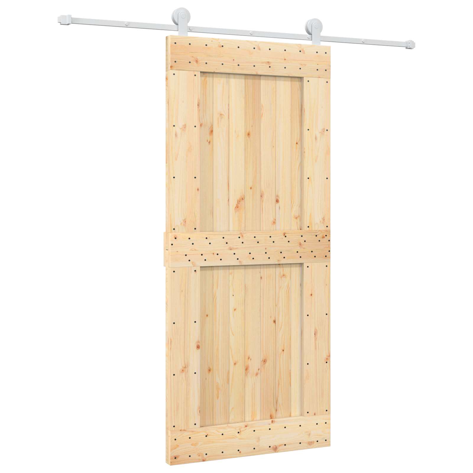 Sliding Door Natural and White 90 x 210 cm Solid Pine Wood