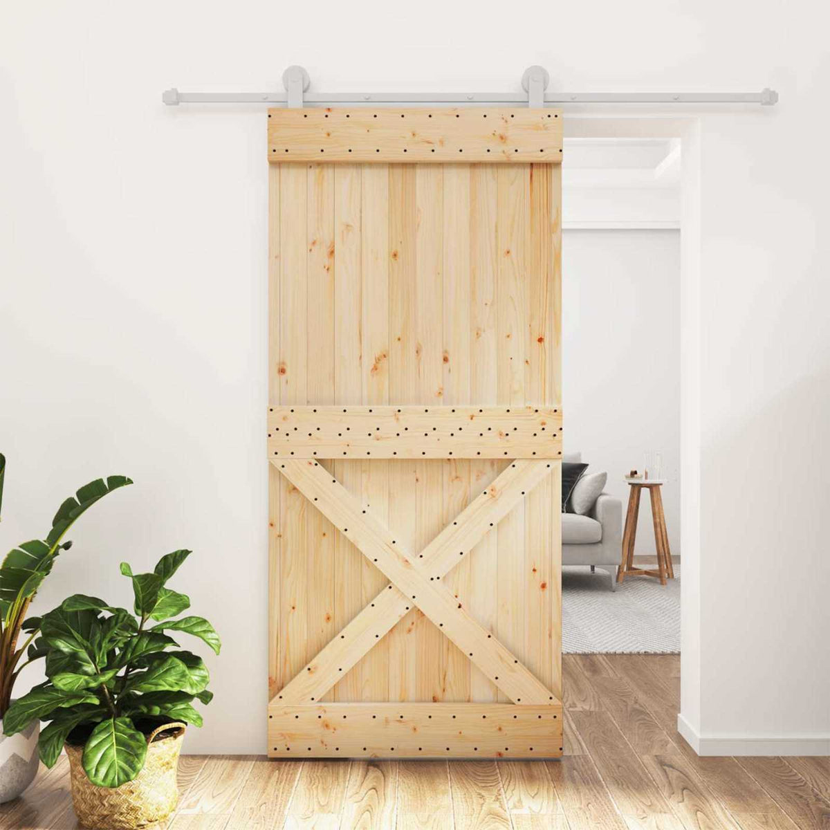 Sliding Door Natural and White 95 x 210 cm Solid Pine Wood