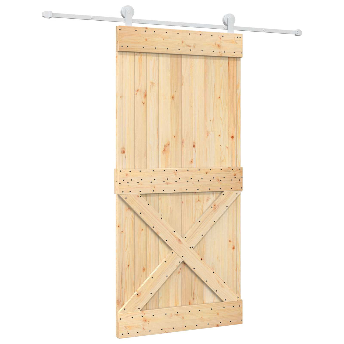Sliding Door Natural and White 95 x 210 cm Solid Pine Wood