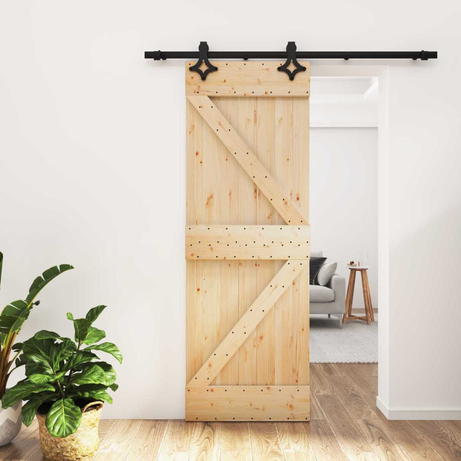 Sliding Door Natural and Black 70 x 210 cm Solid Pine Wood