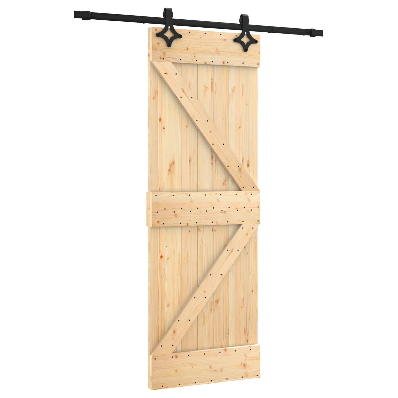 Sliding Door Natural and Black 70 x 210 cm Solid Pine Wood