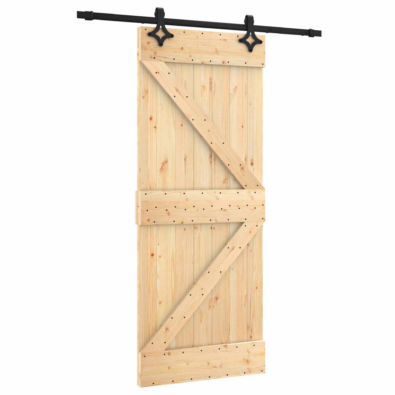 Sliding Door Natural and Black 85 x 210 cm Solid Pine Wood