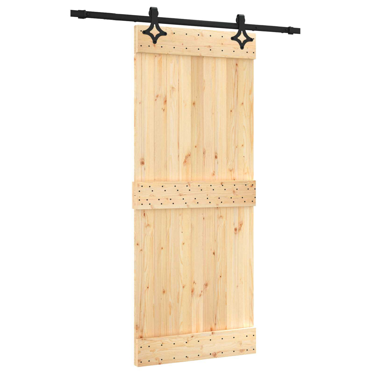 Sliding Door Natural and Black 85 x 210 cm Solid Pine Wood