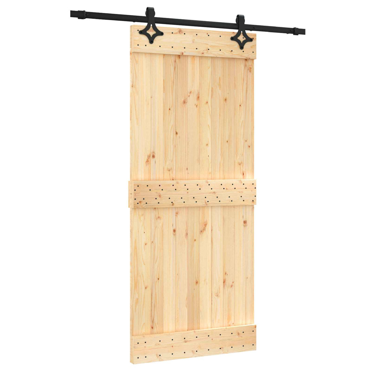 Sliding Door Natural and Black 90 x 210 cm Solid Pine Wood