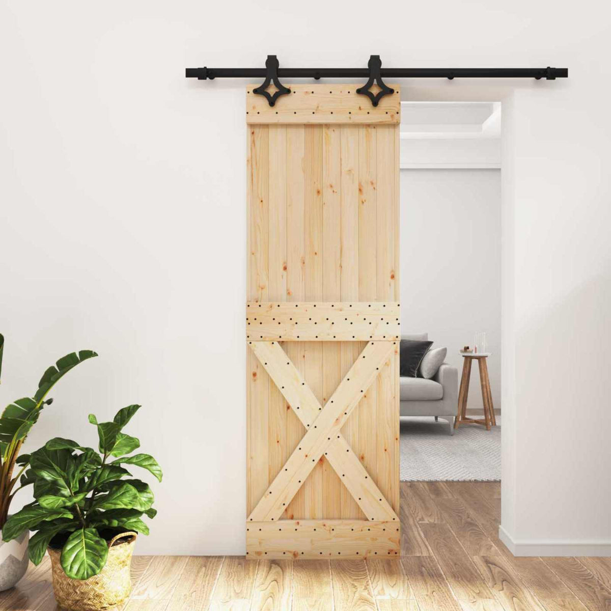Sliding Door Natural and Black 70 x 210 cm Solid Pine Wood