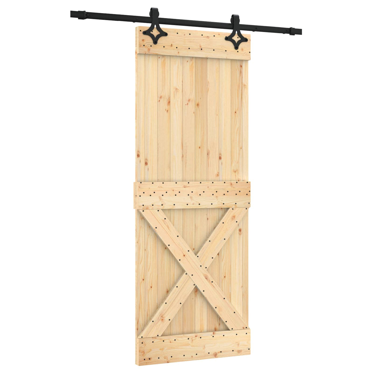 Sliding Door Natural and Black 80 x 210 cm Solid Pine Wood