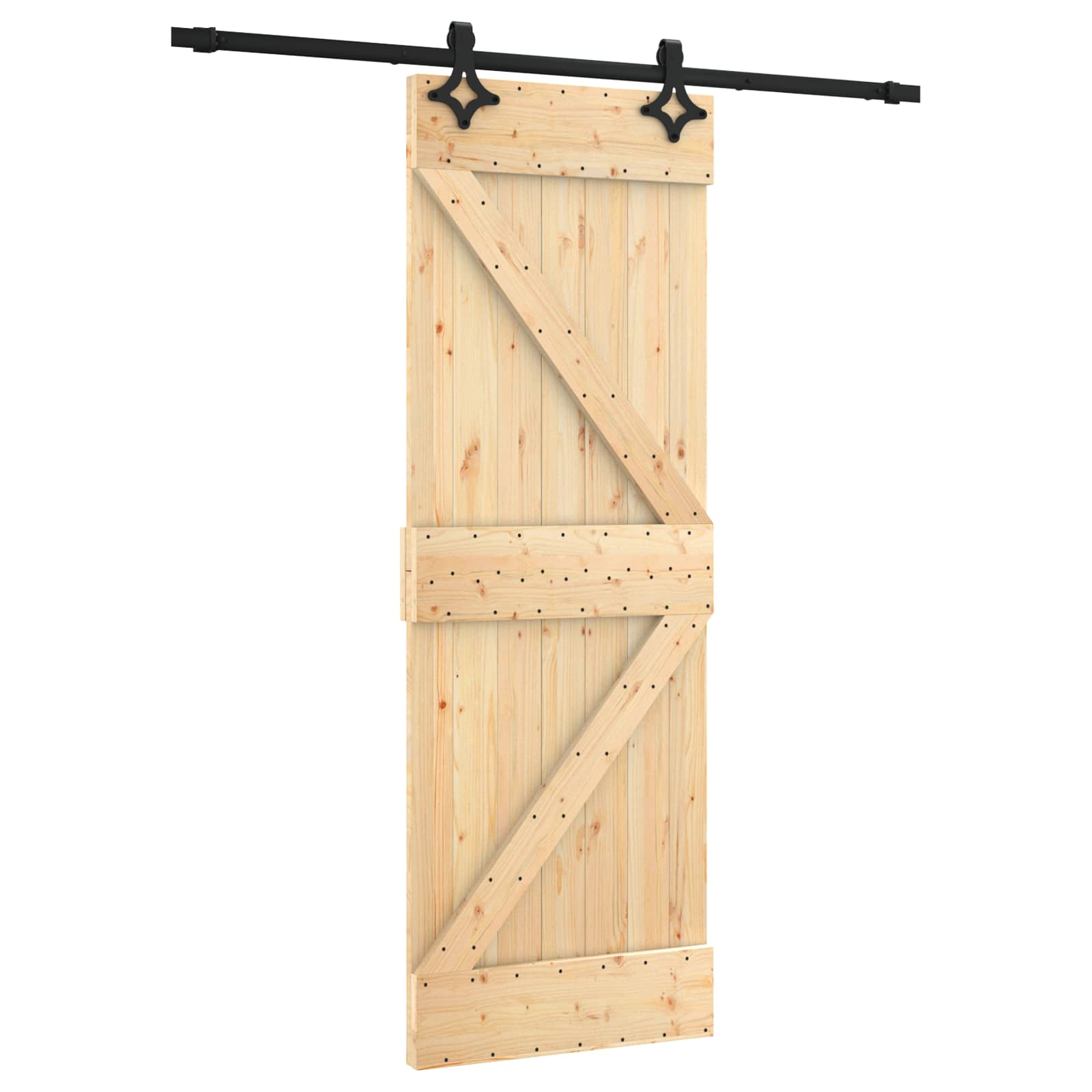 Sliding Door Natural and Black 70 x 210 cm Solid Pine Wood