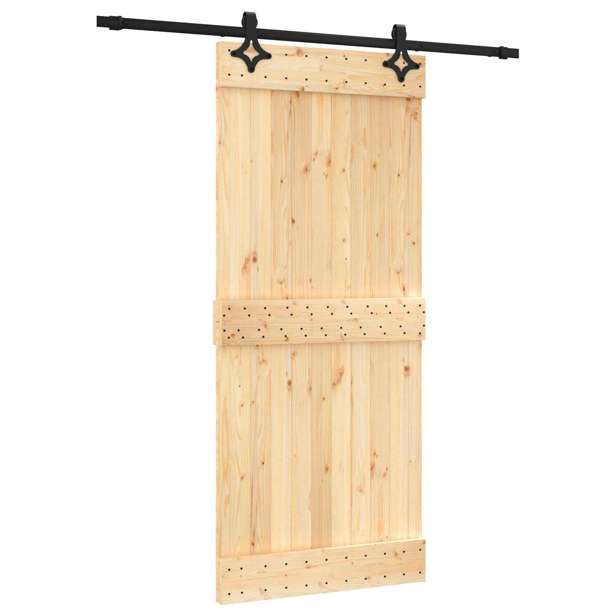 Sliding Door Natural and Black 90 x 210 cm Solid Pine Wood
