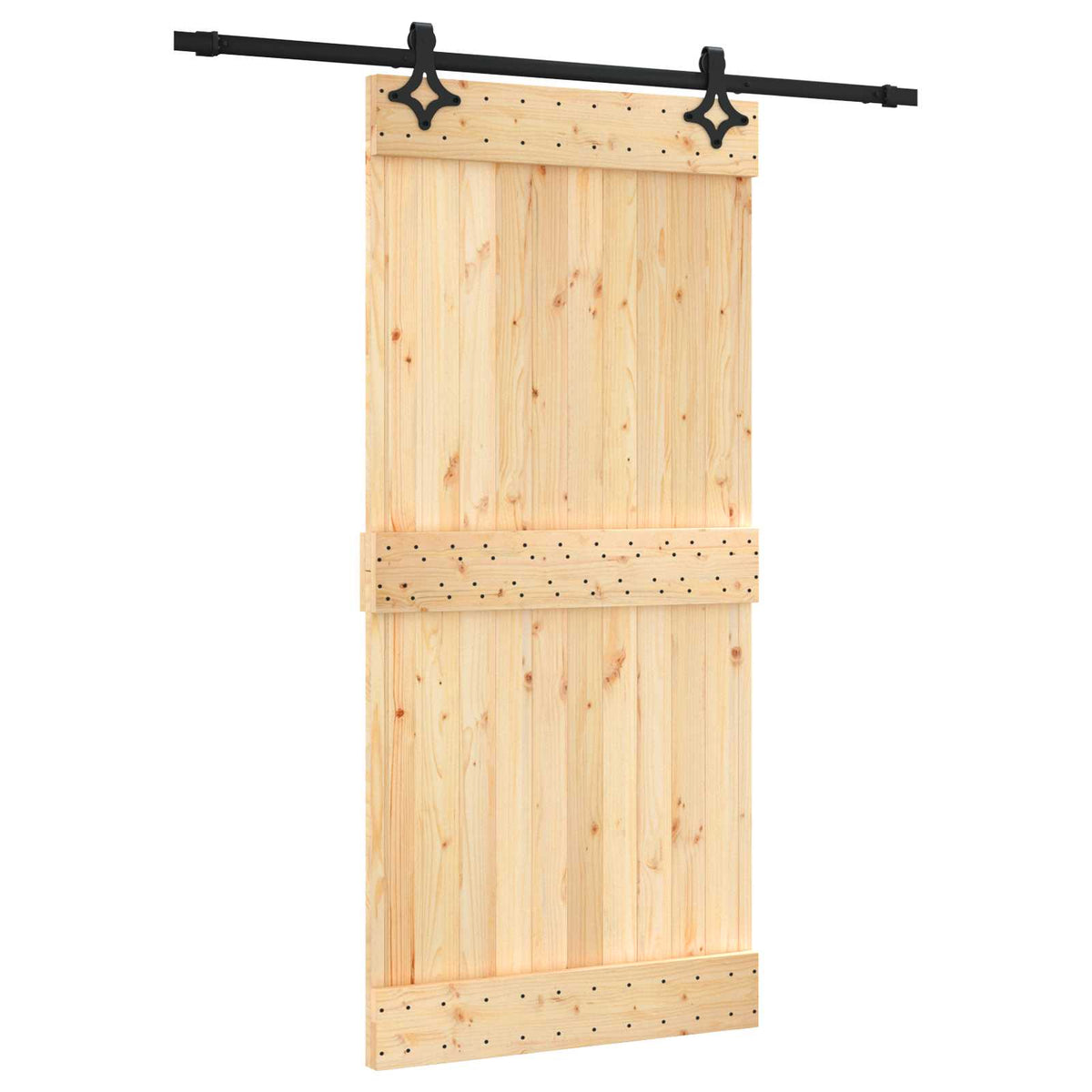 Sliding Door Natural and Black 95 x 210 cm Solid Pine Wood