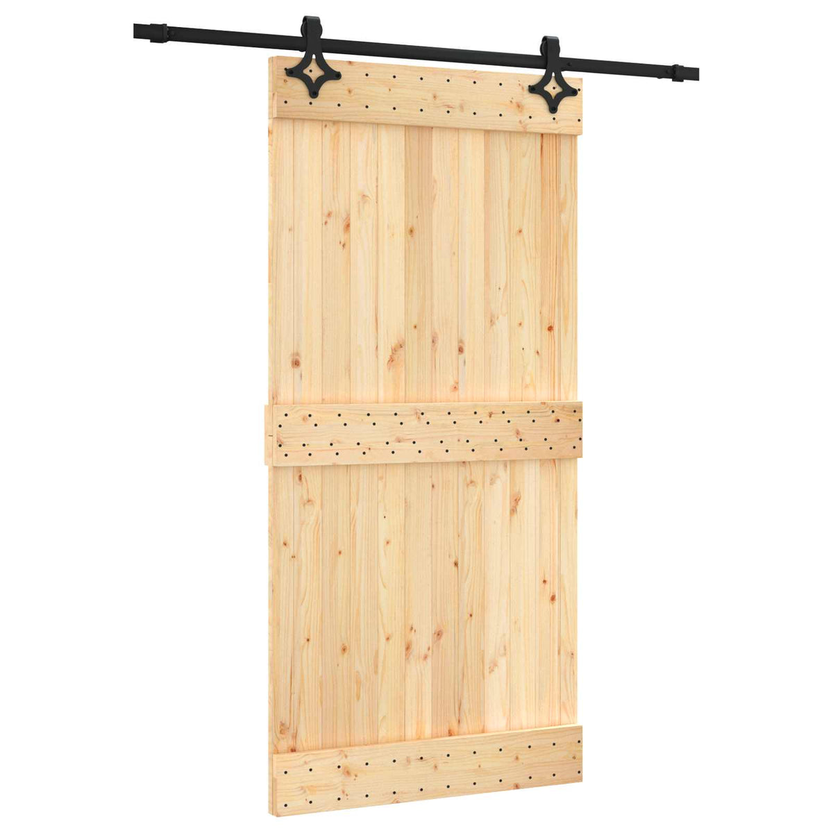 Sliding Door Natural and Black 100 x 210 cm Solid Pine Wood