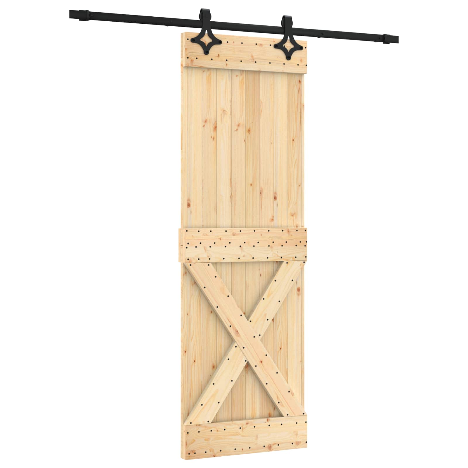 Sliding Door Natural and Black 70 x 210 cm Solid Pine Wood