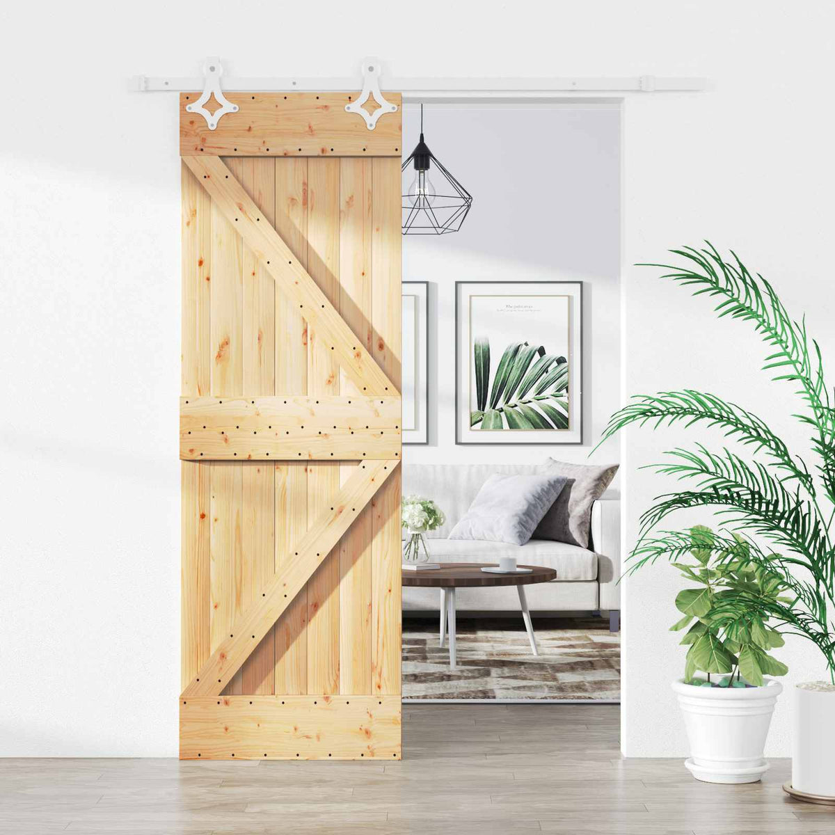 Sliding Door Natural and White 70 x 210 cm Solid Pine Wood