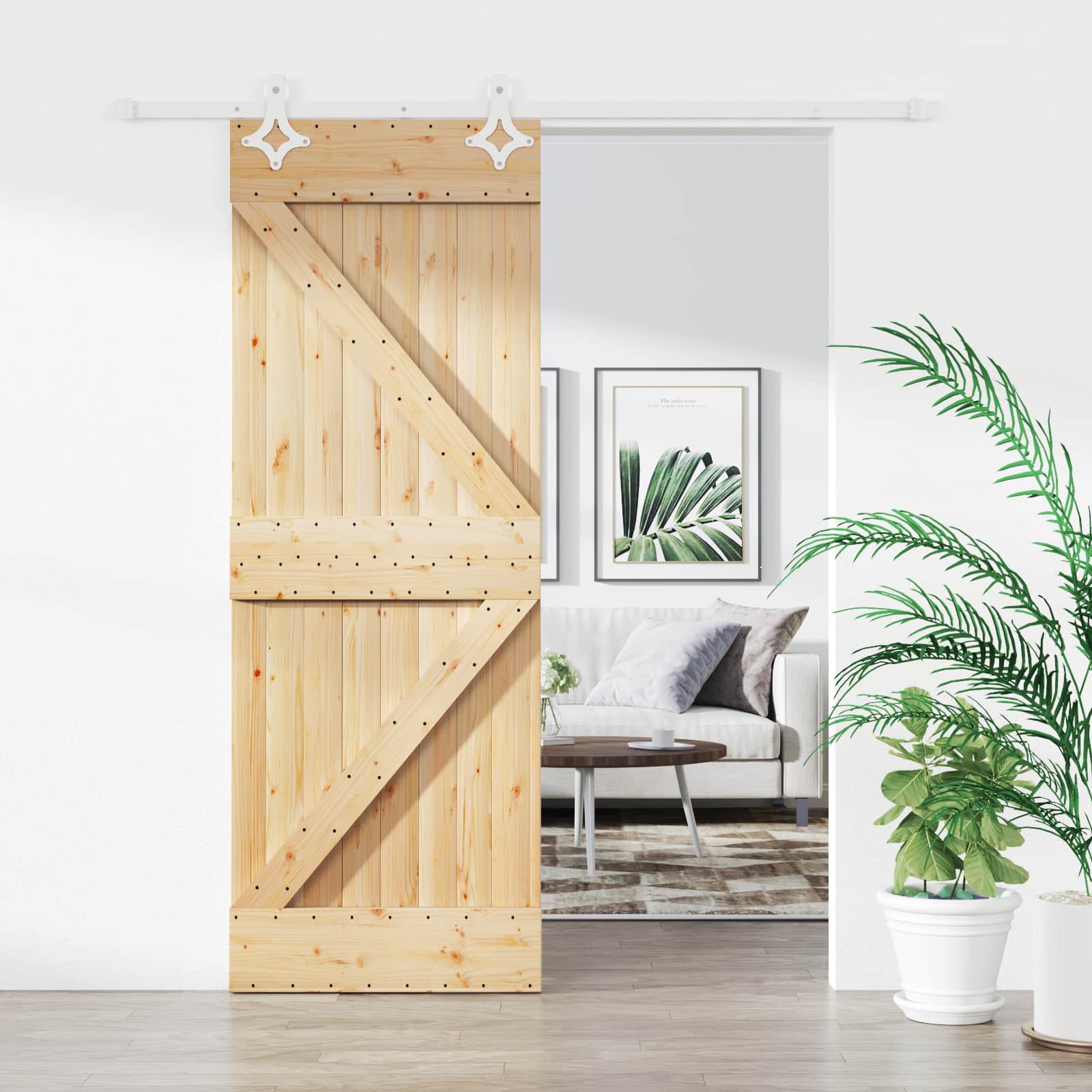 Sliding Door Natural and White 80 x 210 cm Solid Pine Wood