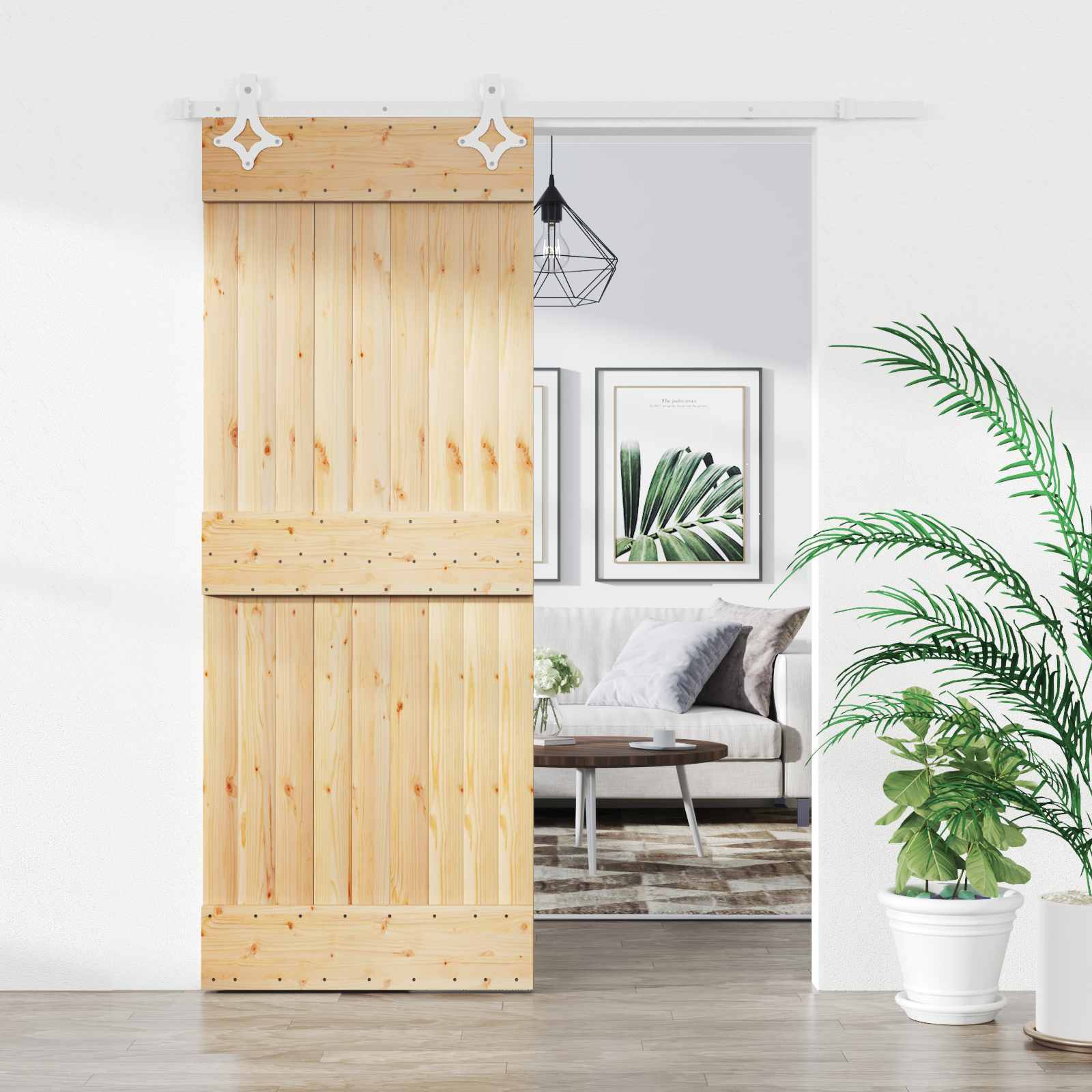 Sliding Door Natural and White 70 x 210 cm Solid Pine Wood