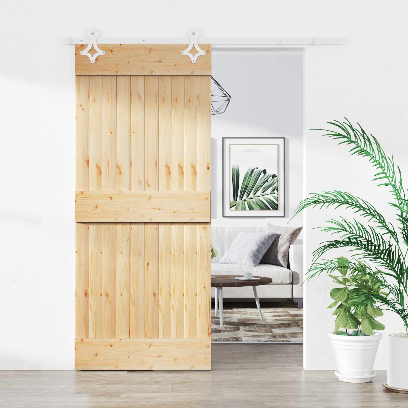 Sliding Door Natural and White 90 x 210 cm Solid Pine Wood
