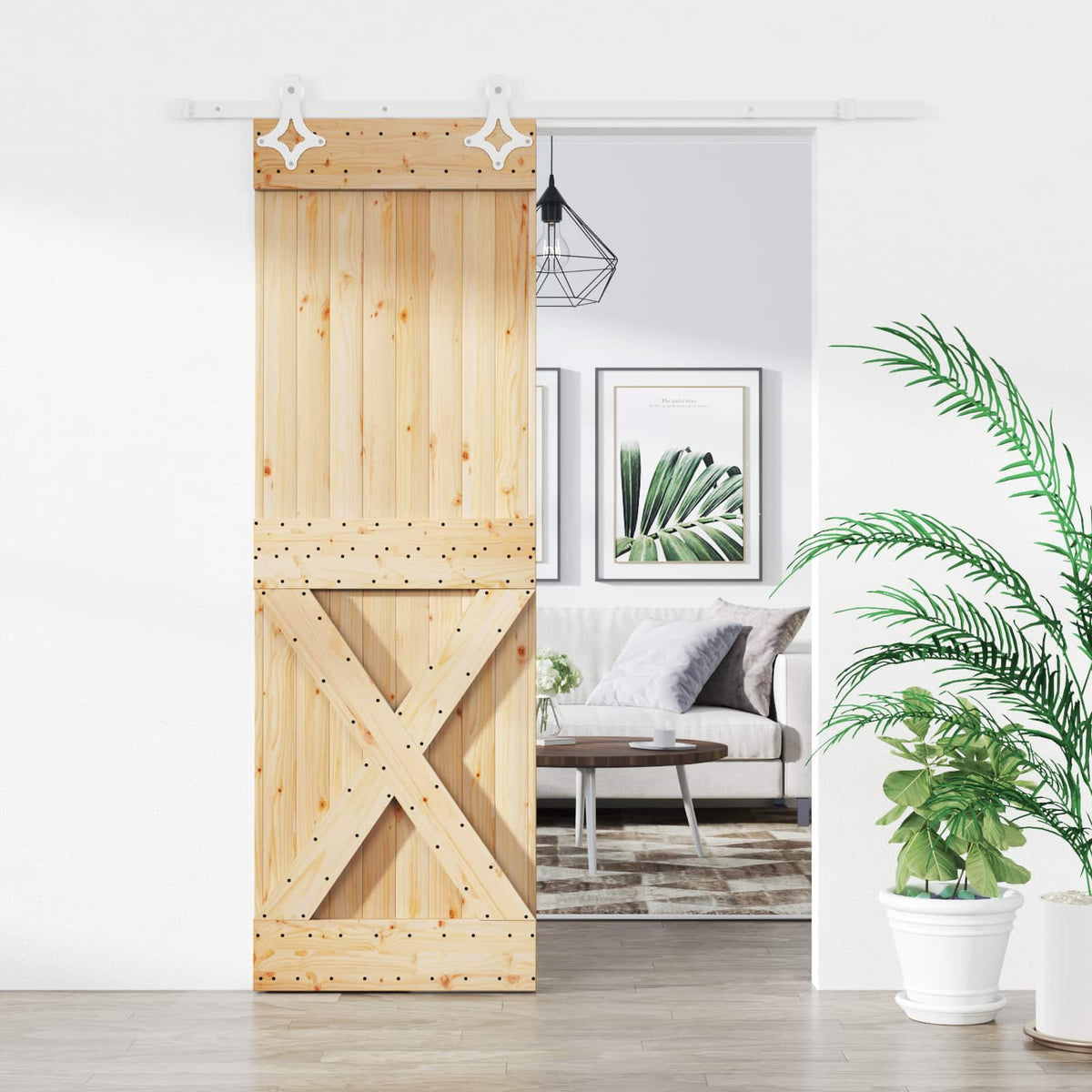 Sliding Door Natural and White 70 x 210 cm Solid Pine Wood