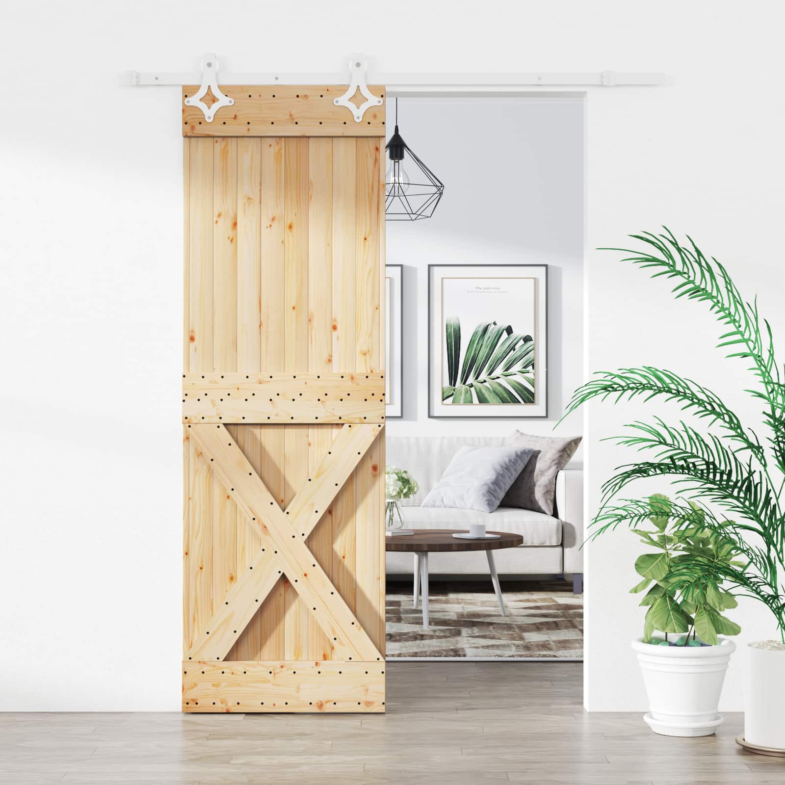 Sliding Door Natural and White 70 x 210 cm Solid Pine Wood