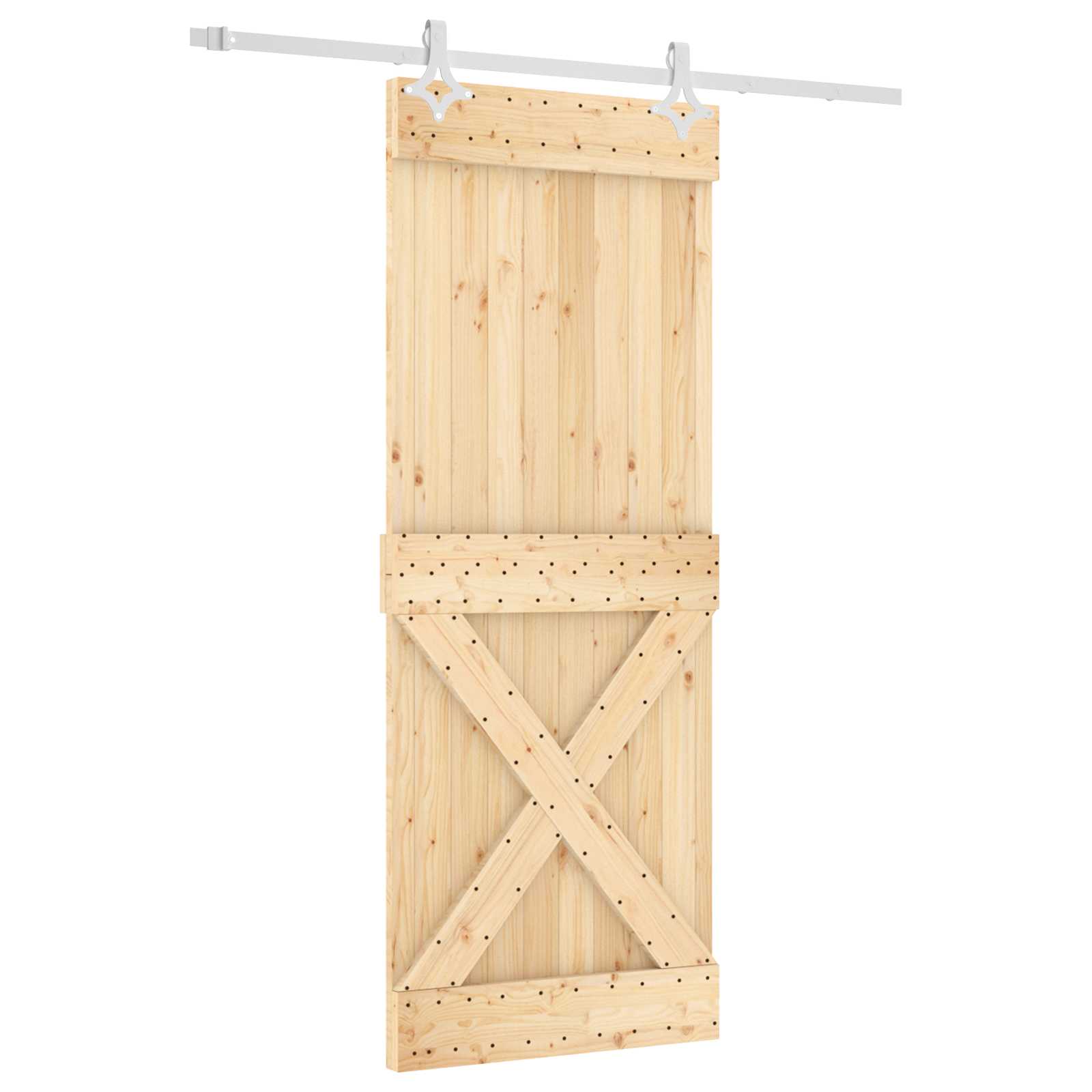 Sliding Door Natural and White 80 x 210 cm Solid Pine Wood