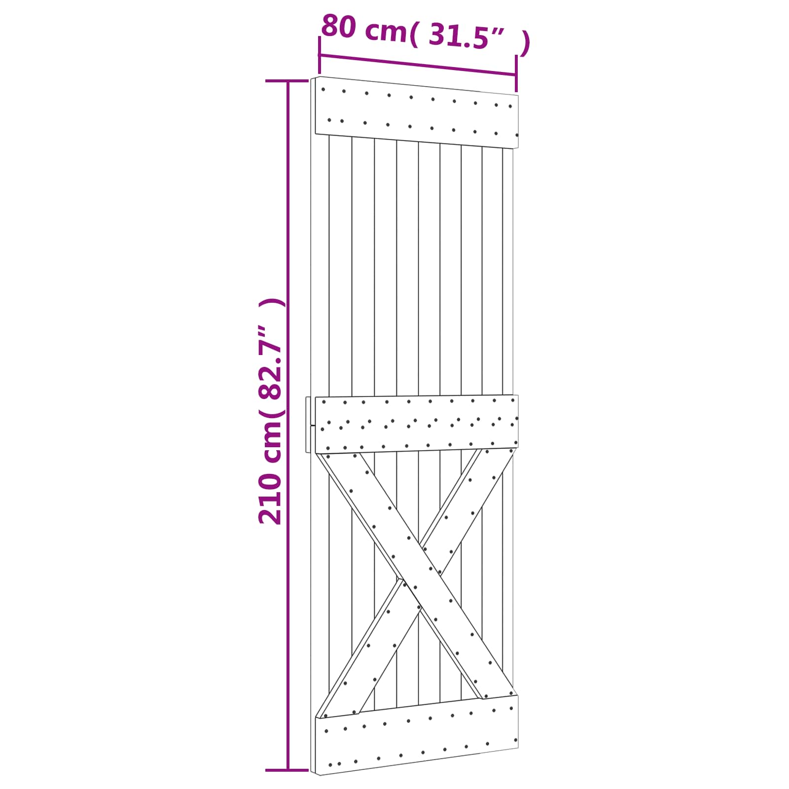 Sliding Door Natural and White 80 x 210 cm Solid Pine Wood