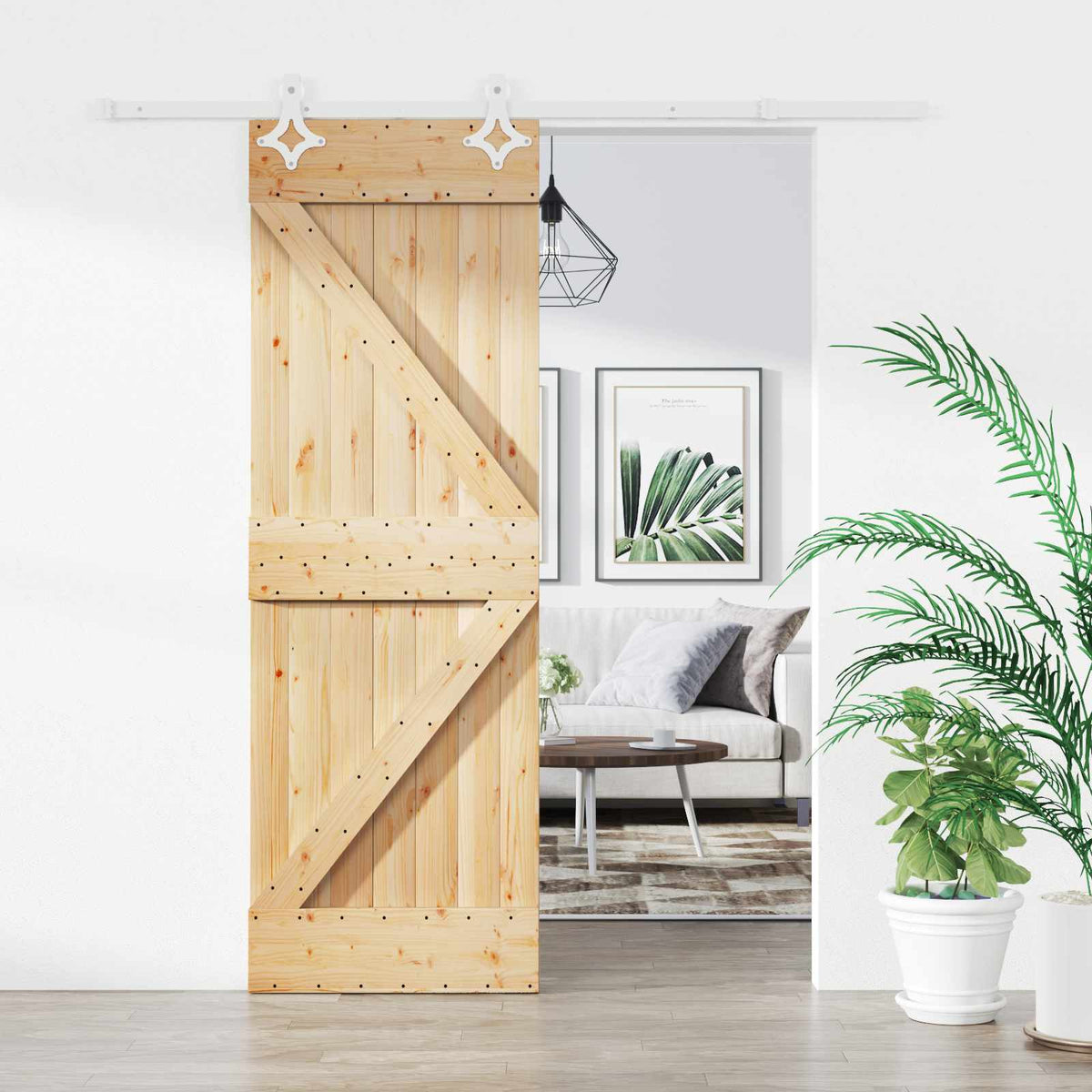 Sliding Door Natural and White 70 x 210 cm Solid Pine Wood