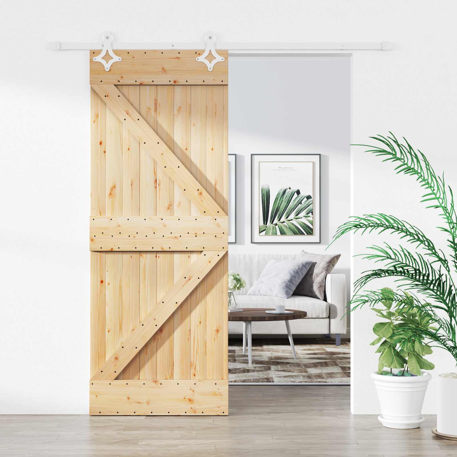 Sliding Door Natural and White 80 x 210 cm Solid Pine Wood