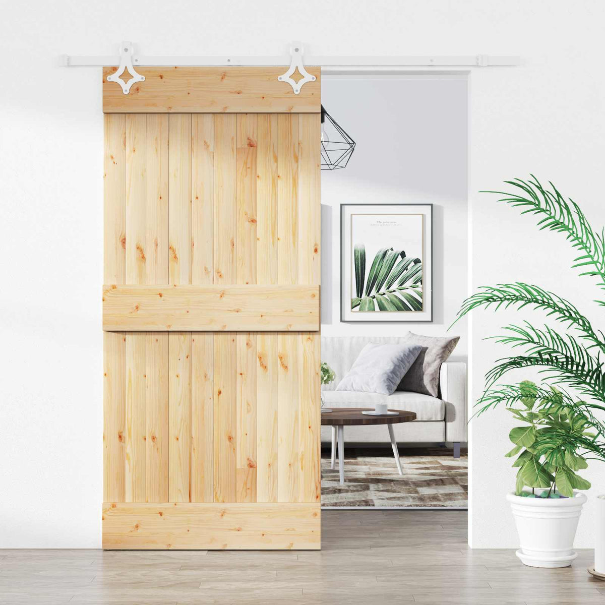 Sliding Door Natural and White 95 x 210 cm Solid Pine Wood