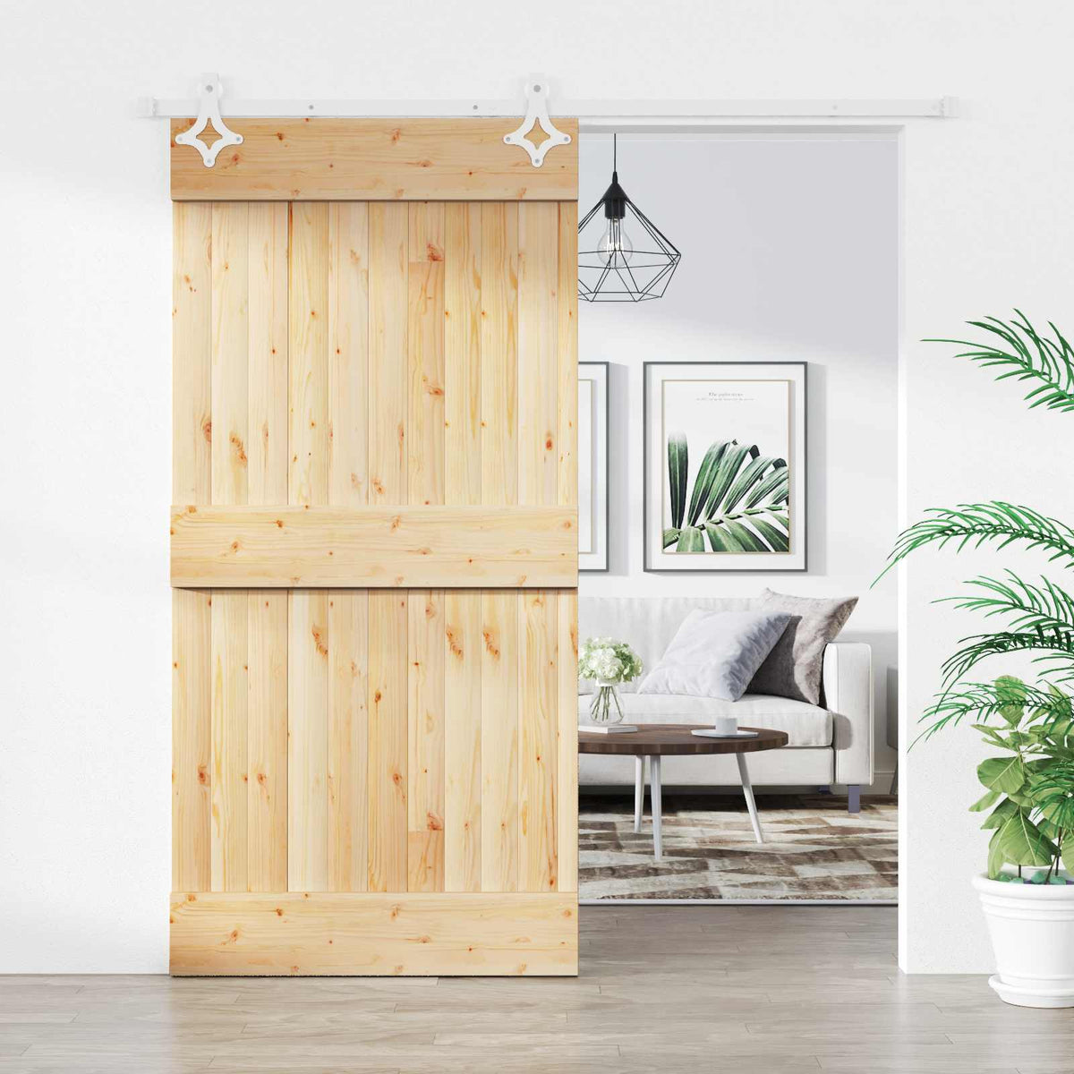 Sliding Door Natural and White 100 x 210 cm Solid Pine Wood
