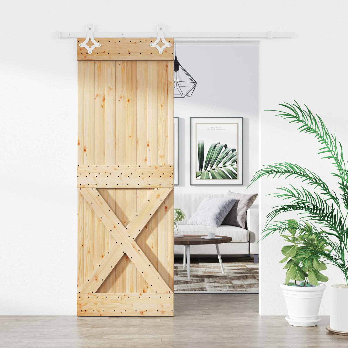 Sliding Door Natural and White 80 x 210 cm Solid Pine Wood