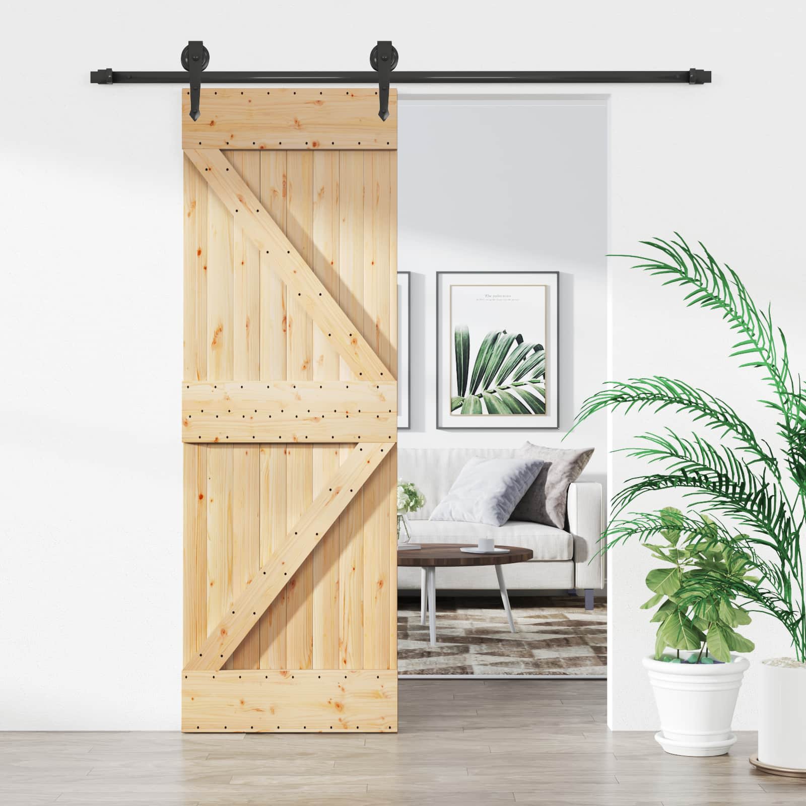 Sliding Door Natural and Black 70 x 210 cm Solid Pine Wood