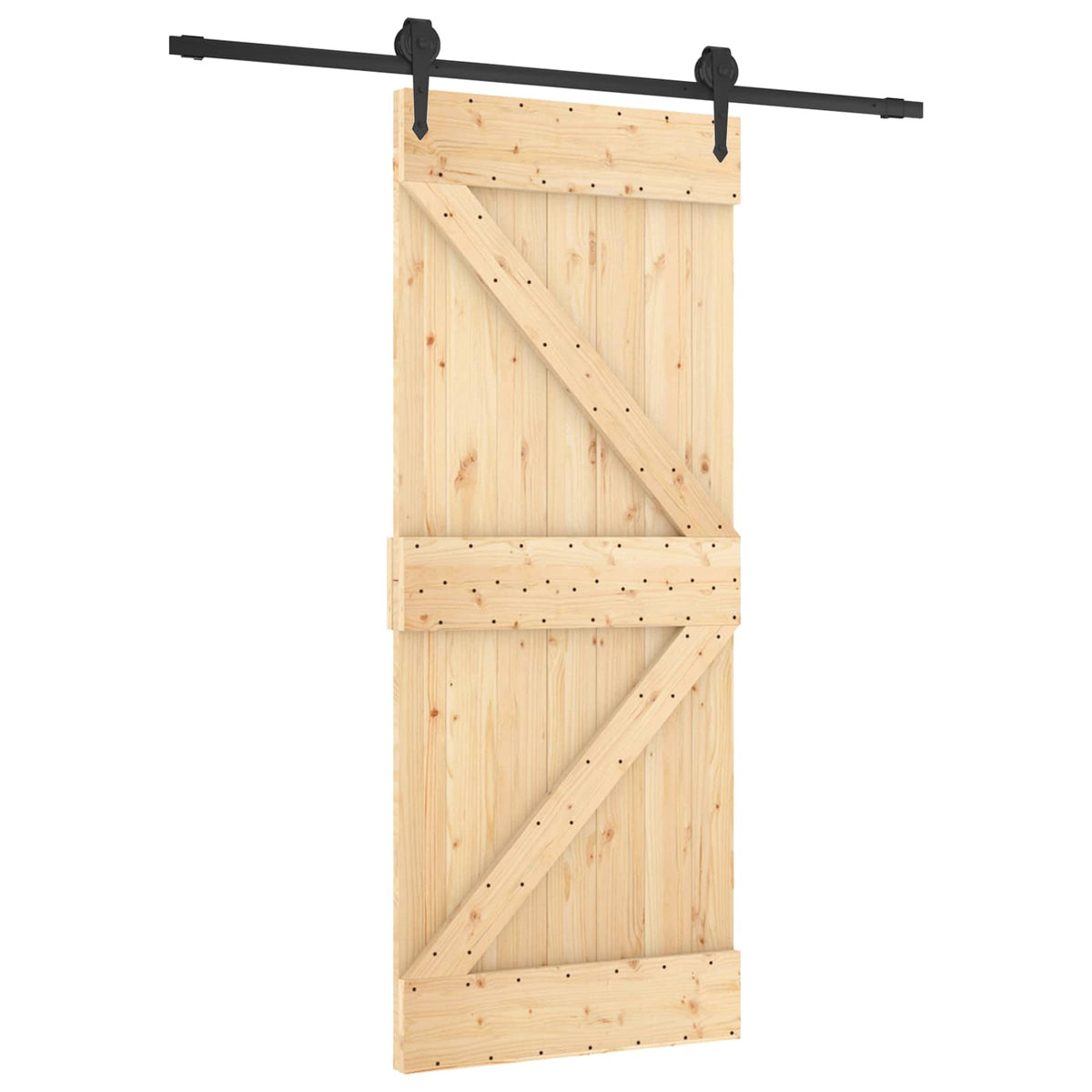Sliding Door Natural and Black 85 x 210 cm Solid Pine Wood