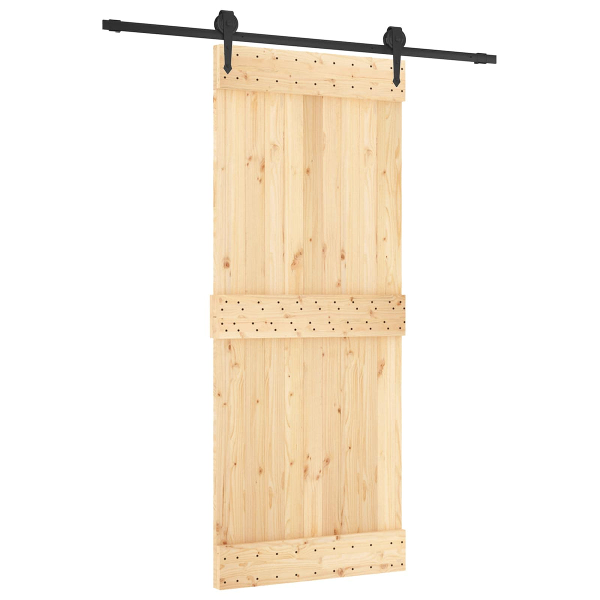 Sliding Door Natural and Black 85 x 210 cm Solid Pine Wood