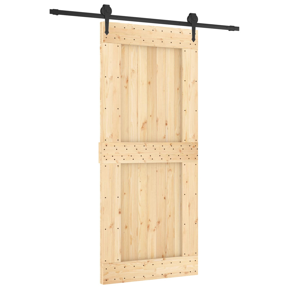 Sliding Door Natural and Black 90 x 210 cm Solid Pine Wood