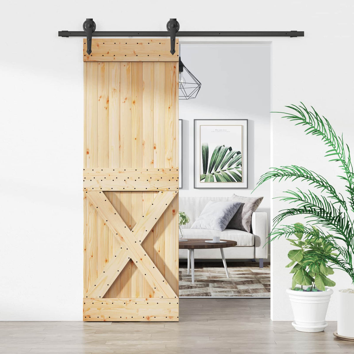 Sliding Door Natural and Black 70 x 210 cm Solid Pine Wood